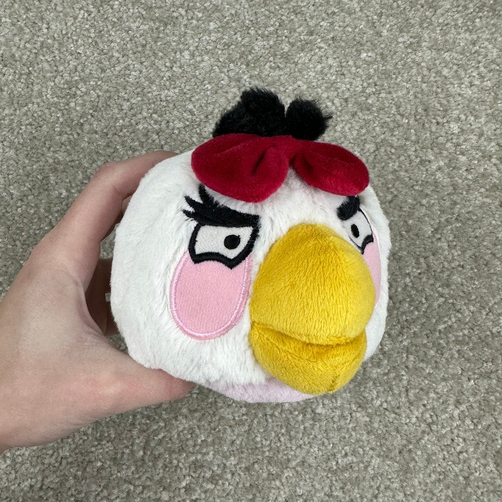 Angry Birds Matilda White Bird Plush 5" Rovio Commonwealth Toy 2011 Red Bow Pink